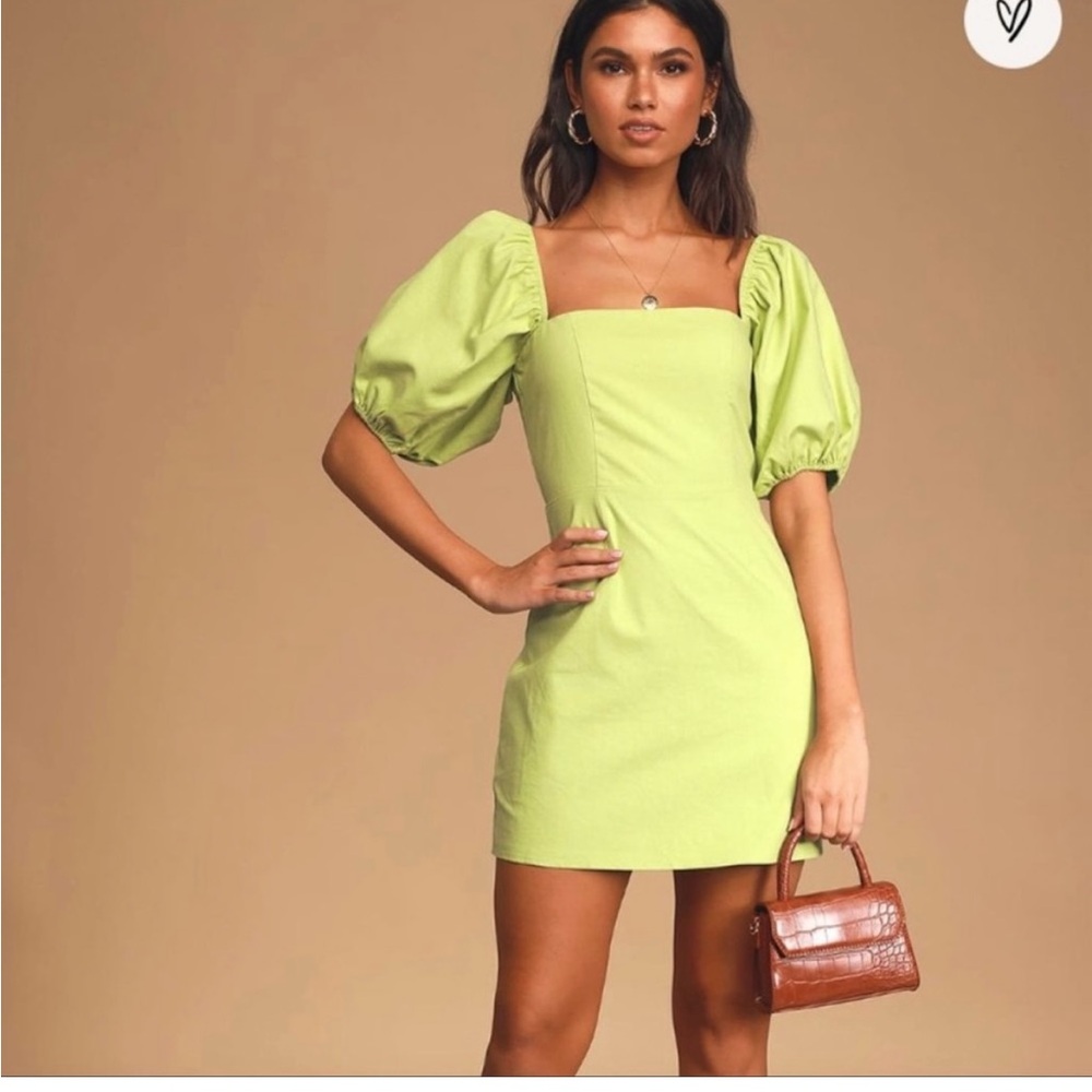 Lulus Green Puff Sleeve Spring or Summer Dress size M
